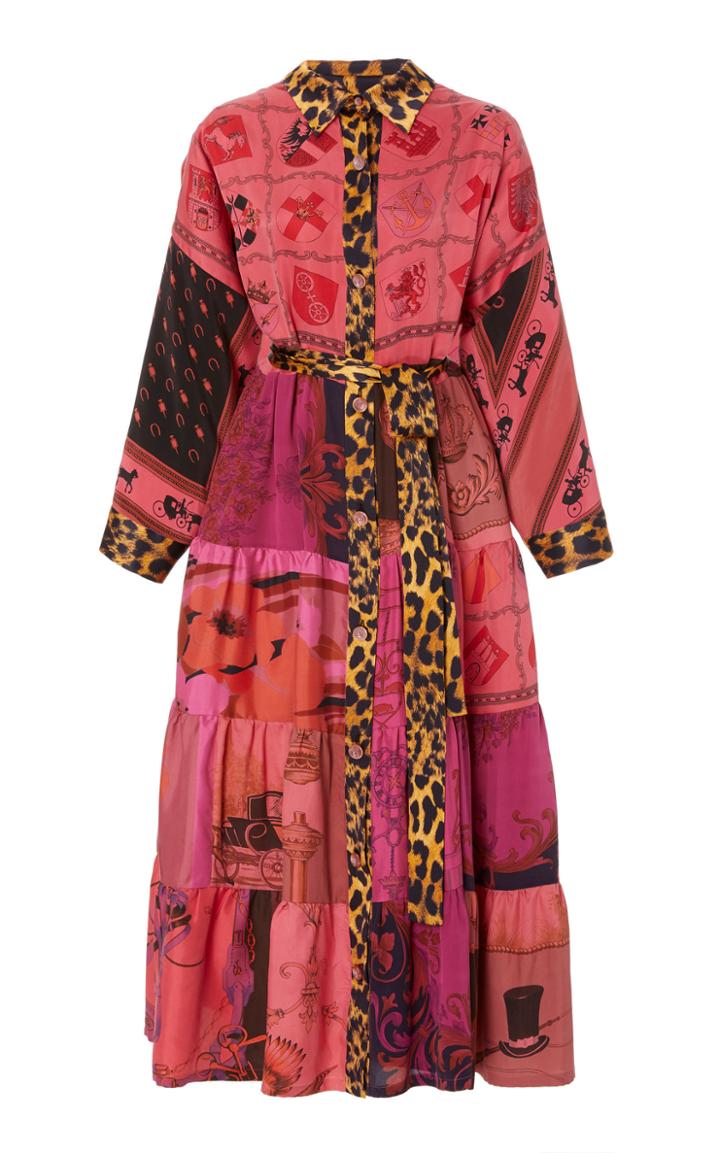 Moda Operandi Rianna + Nina Exclusive One Of A Kind Leopard Trim Volant Shirt Dress