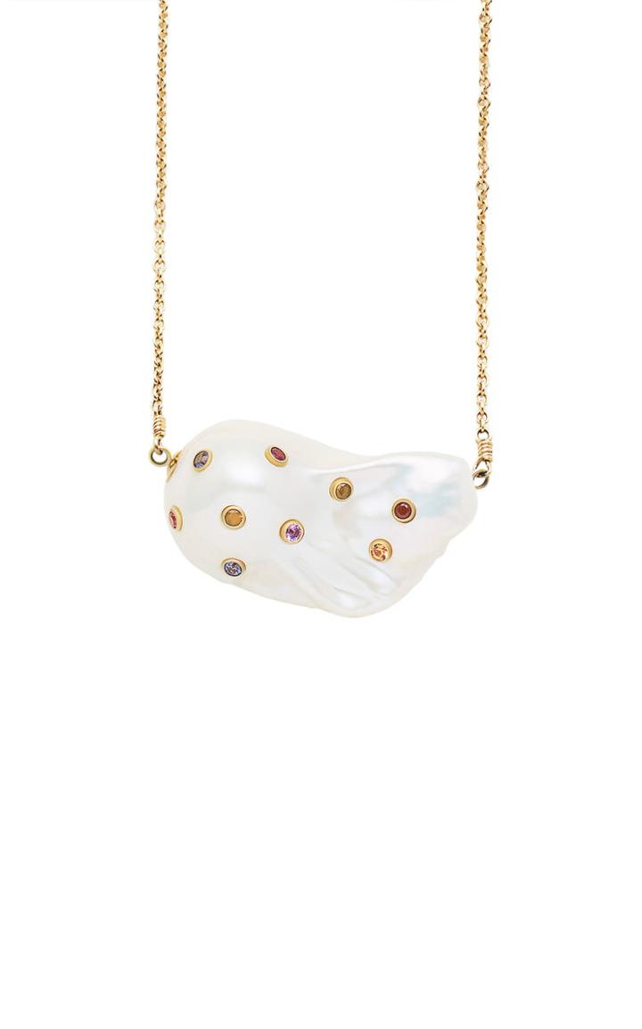 Joie Digiovanni Sapphire-studded Pearl 14k Gold Necklace