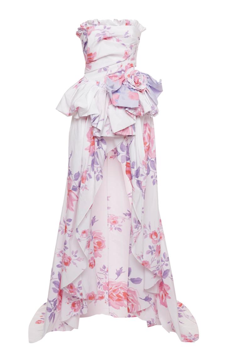 Philosophy Di Lorenzo Serafini Floral-print Taffeta Strapless Gown