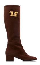 Valentino Gold-tone Buckle Knee-high Suede Boots