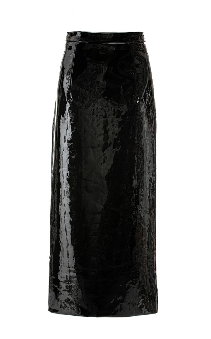 Moda Operandi Huishan Zhang Autumn Faux Patent Leather Midi Skirt