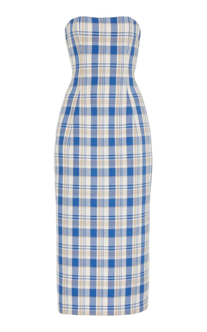 Moda Operandi Carolina Herrera Plaid Strapless Cotton Dress Size: 0