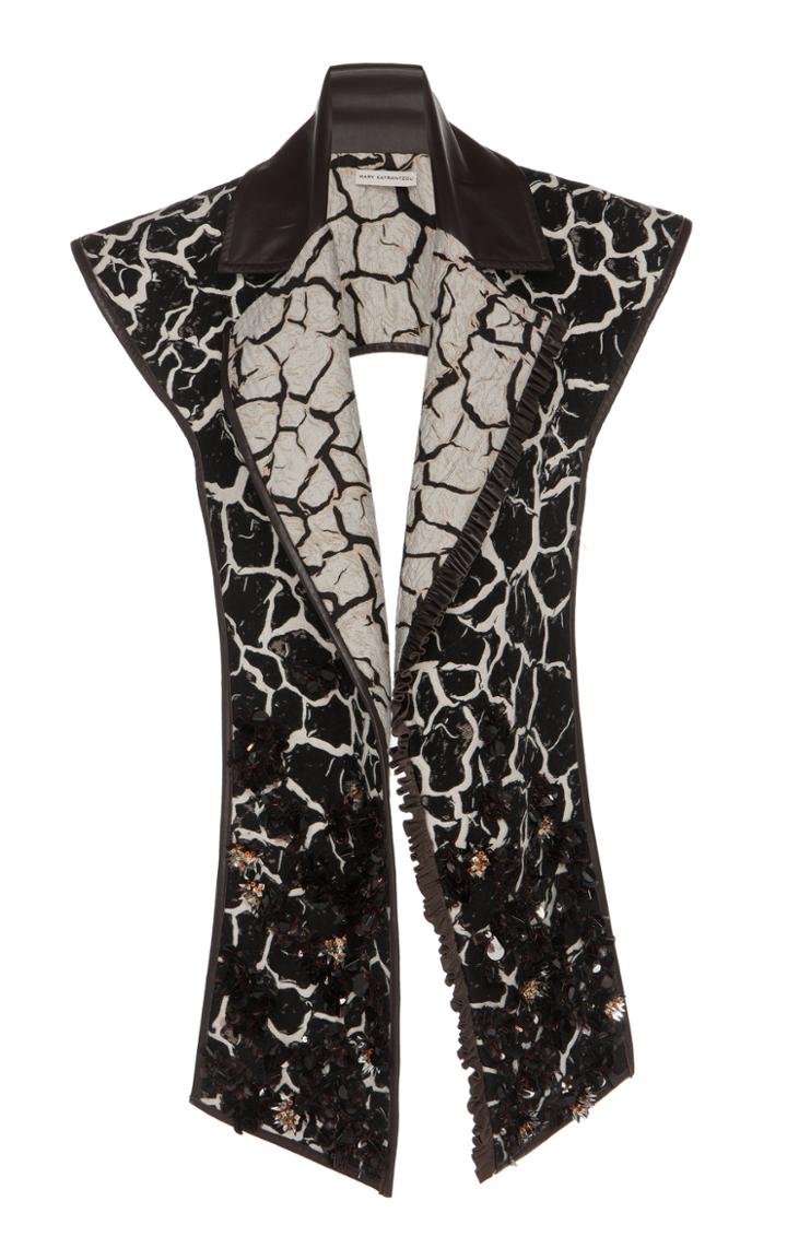 Mary Katrantzou Leather-trimmed Jacquard Lapel Shawl