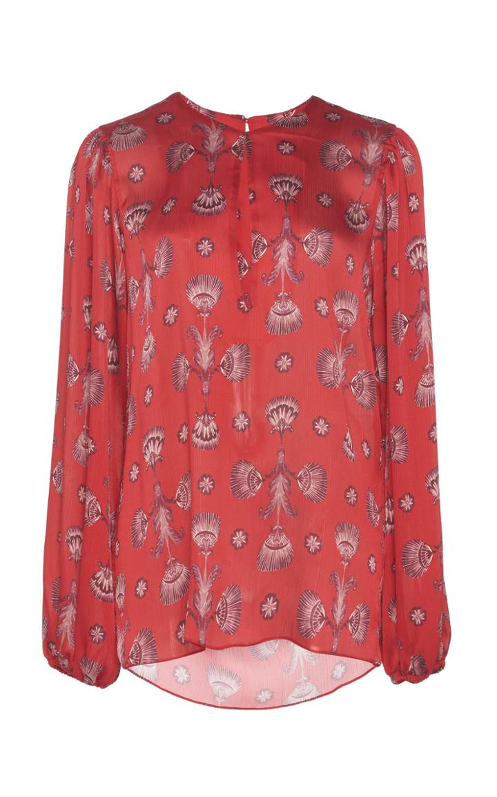 Johanna Ortiz Living Coral Floral-print Georgette Top