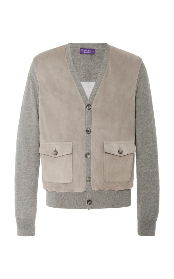 Ralph Lauren Suede-paneled Cashmere Cardigan