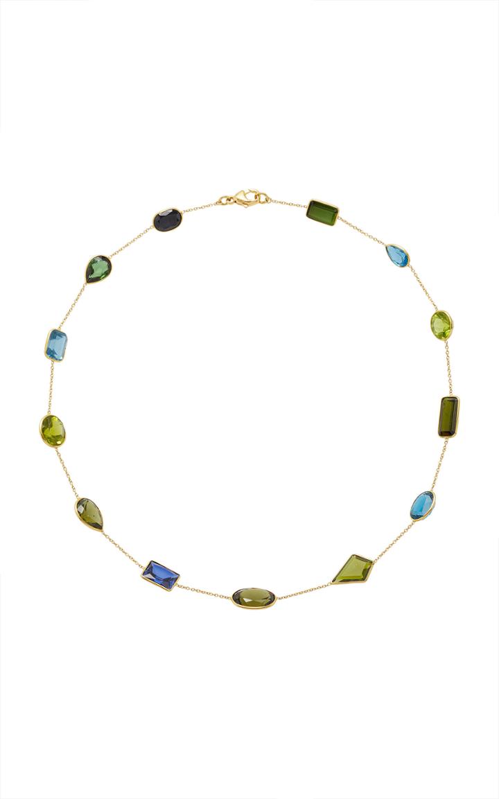 Renee Lewis Antique Tourmaline Sapphire Peridot Blue Quartz Stone Chain Necklace