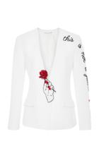 Elizabeth Kennedy Blazer With Flower And Verbiage Embroidery