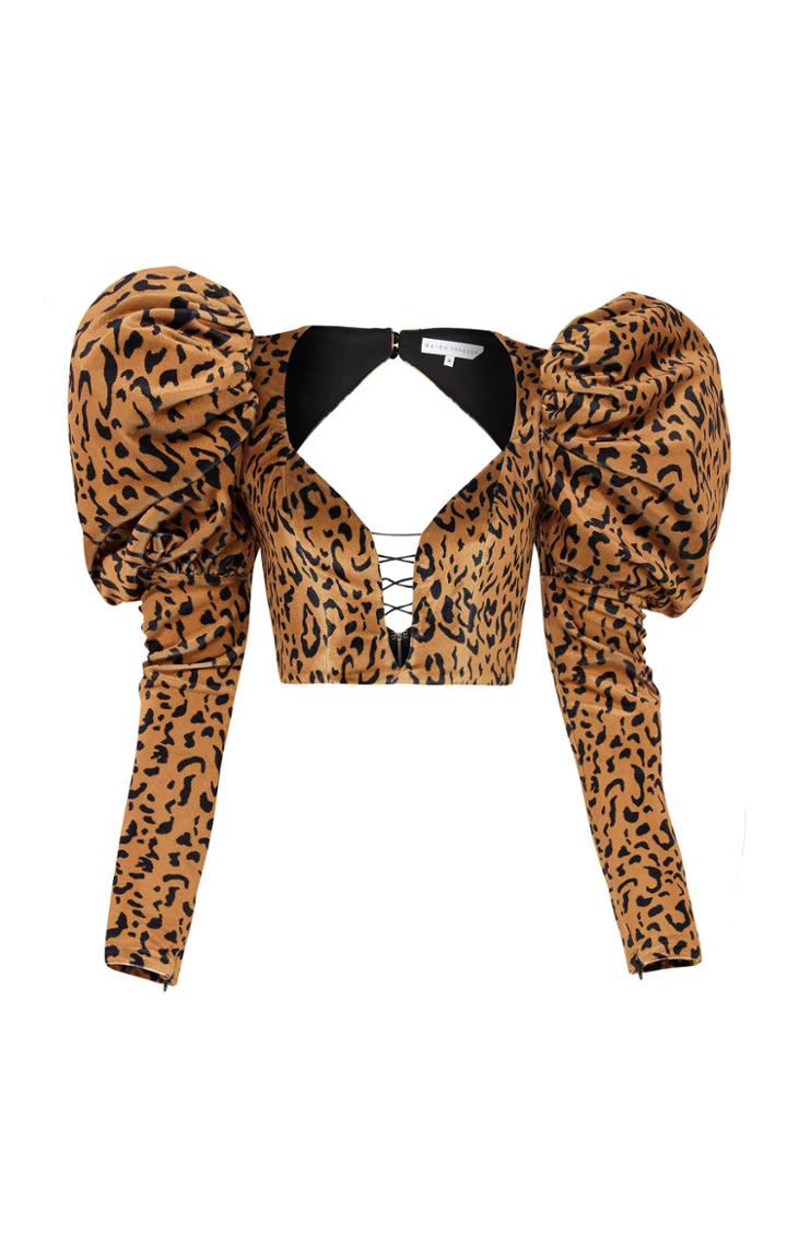 Moda Operandi Raisa Vanessa Puffed-sleeve Velvet Cropped Top