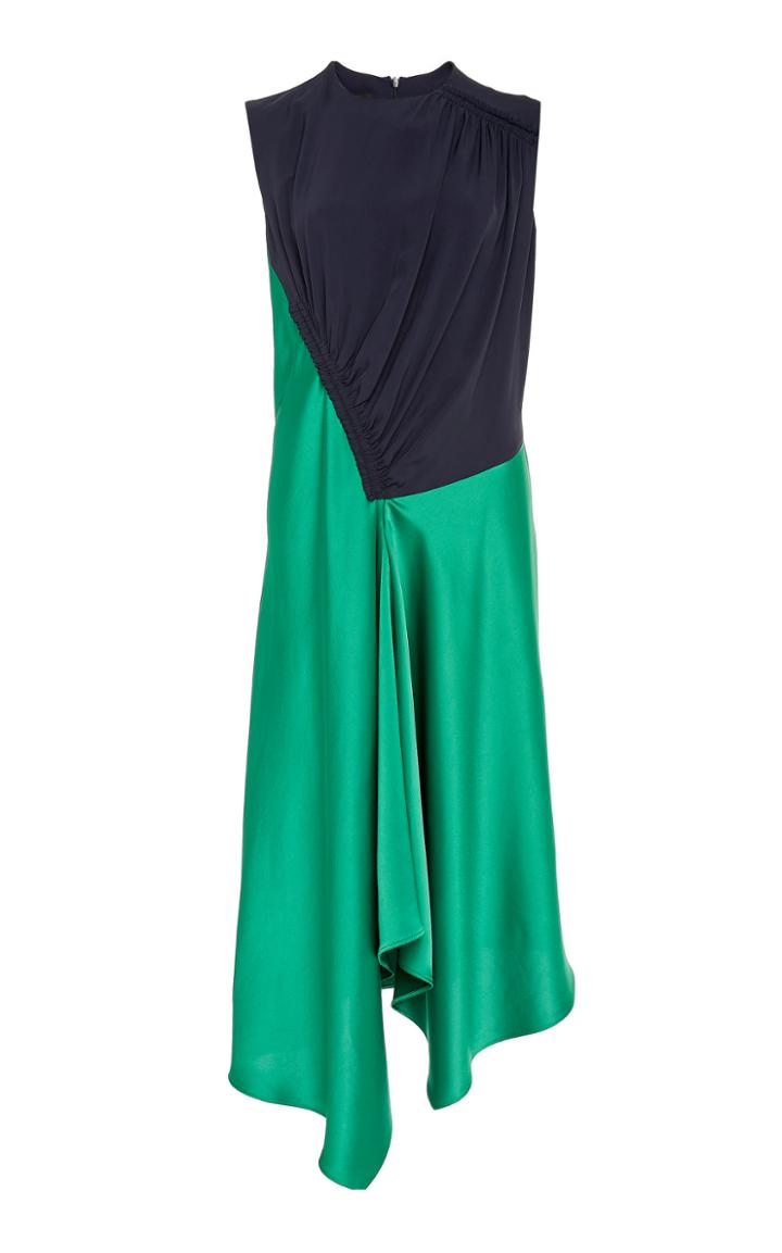 Cdric Charlier Ruched Contrast Crepe-paneled Satin Dress