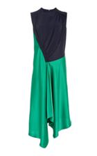 Cdric Charlier Ruched Contrast Crepe-paneled Satin Dress