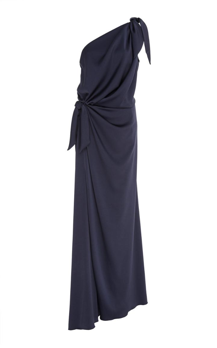 Paule Ka One Shoulder Crepe Back Satin Gown