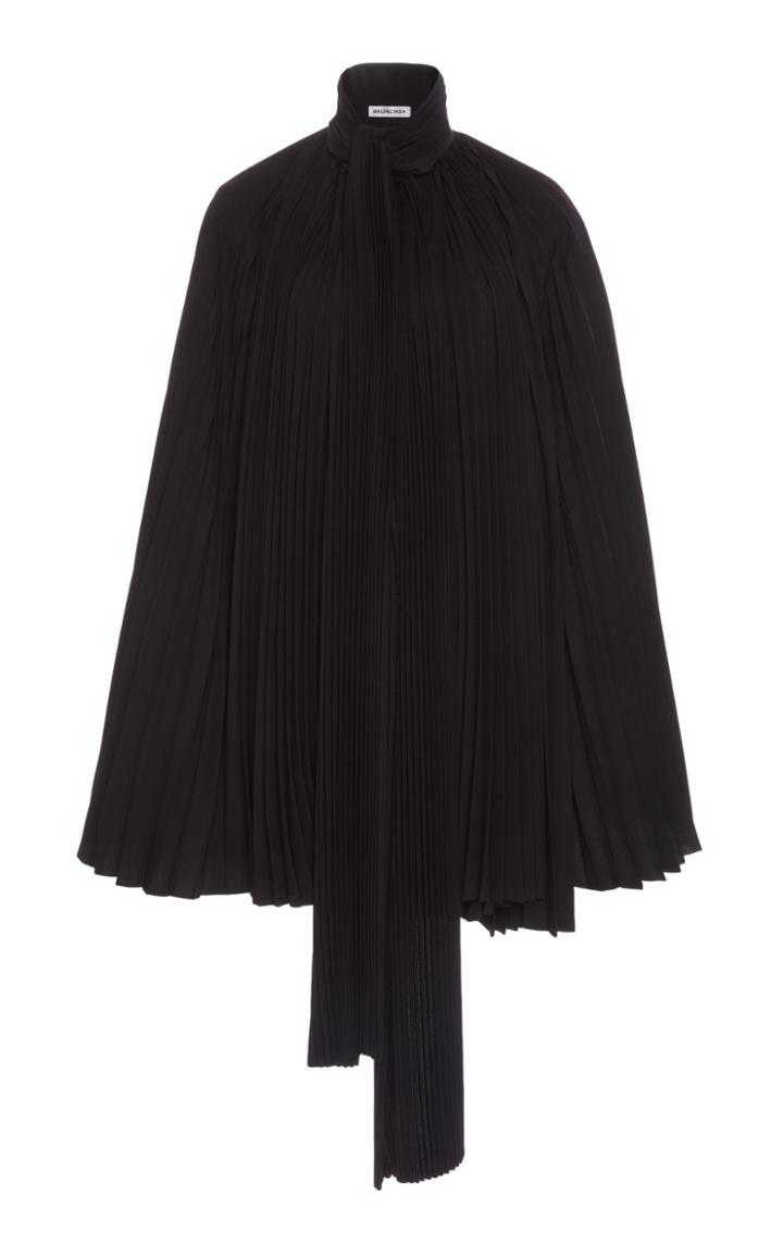 Balenciaga Pliss Crepe Tie-neck Cape Top