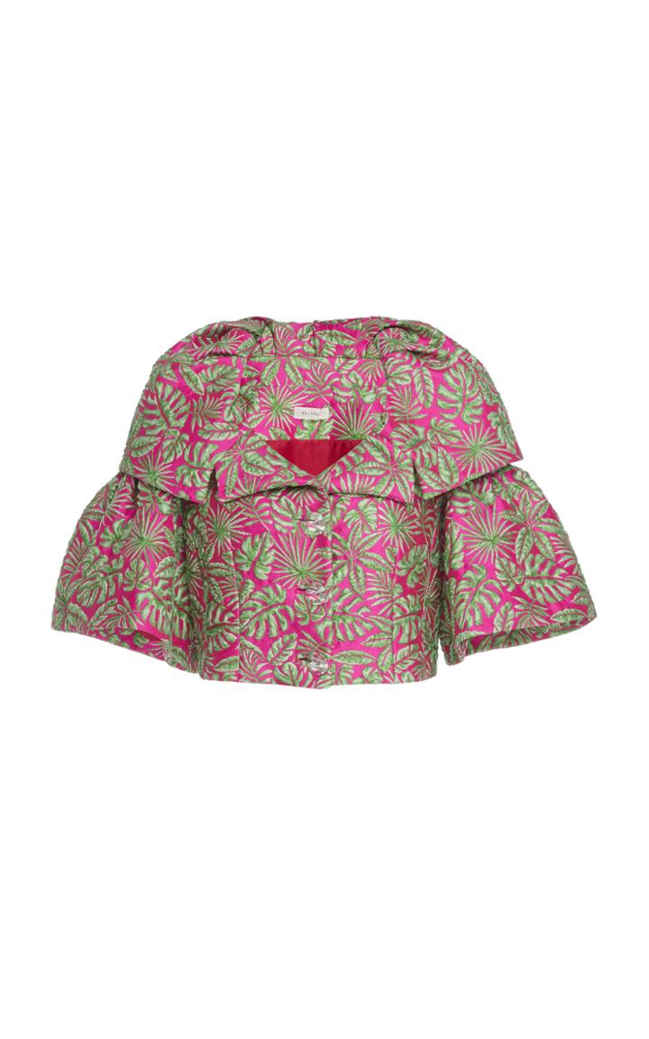Delpozo Cropped Tropical Jacquard Jacket With Lapels