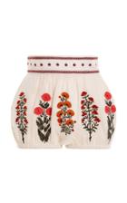 Moda Operandi Agua By Agua Bendita Lulo Dahlia-embroidered Linen Mini Bubble Shorts