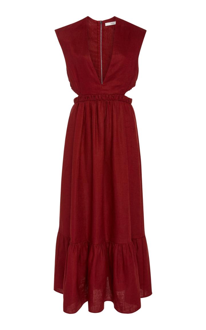 Tibi Cutout Wool-canvas Midi Dress