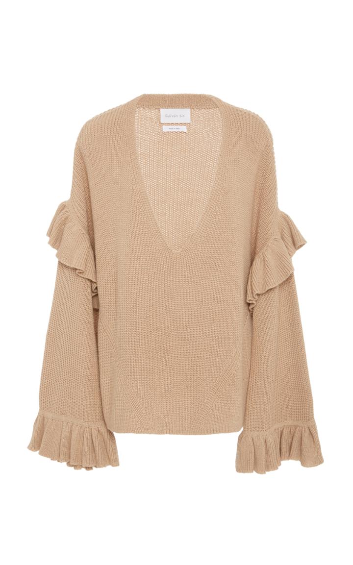 Eleven Six Lola Ruffled Plunge Sweater