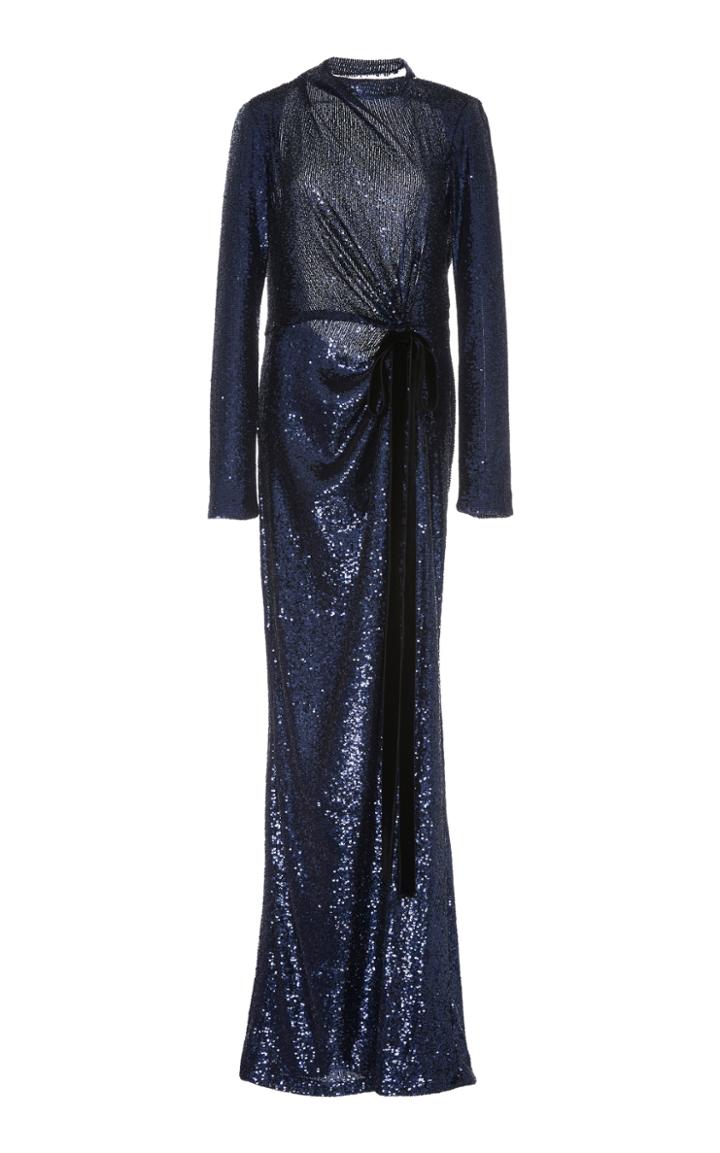 Prabal Gurung Draped Open Back Long Sleeve Gown