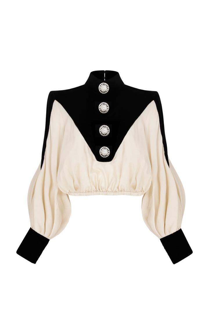 Moda Operandi Raisa Vanessa Velvet-paneled Silk Top