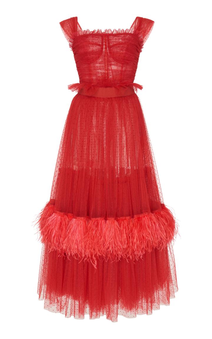 Dolce & Gabbana Feather-embellished Tulle Midi Dress