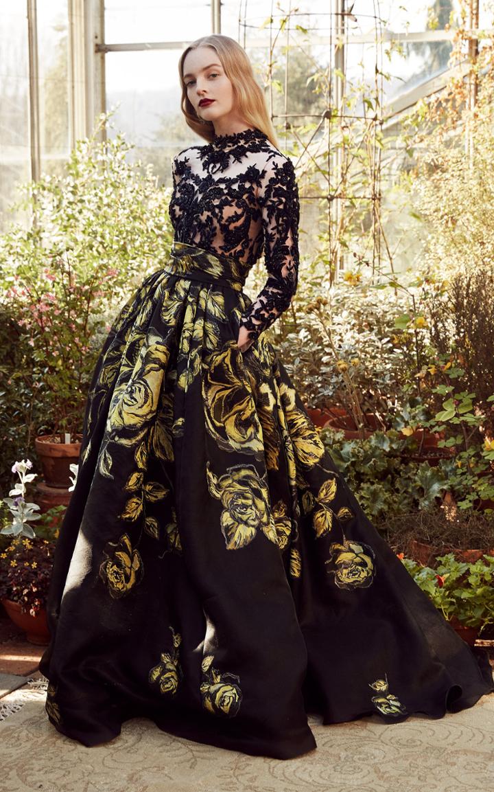 Marchesa Embroidered Floral Jacquard Ballgown