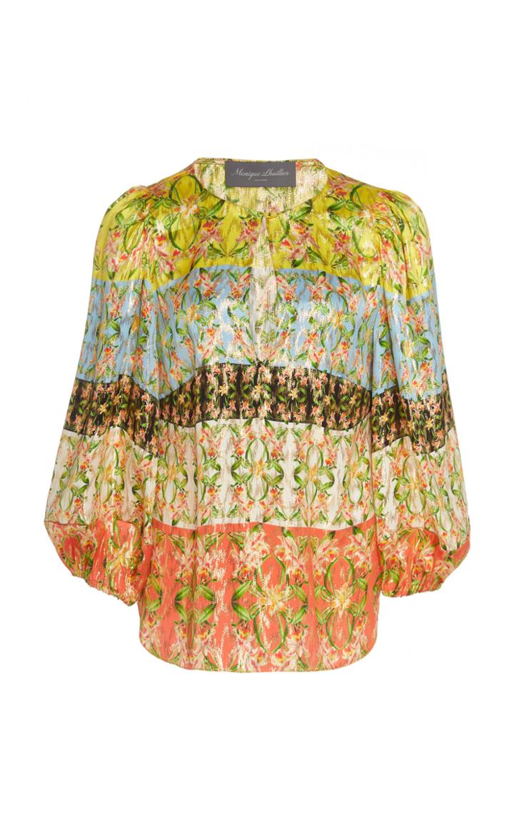 Monique Lhuillier Lame Printed Blouse