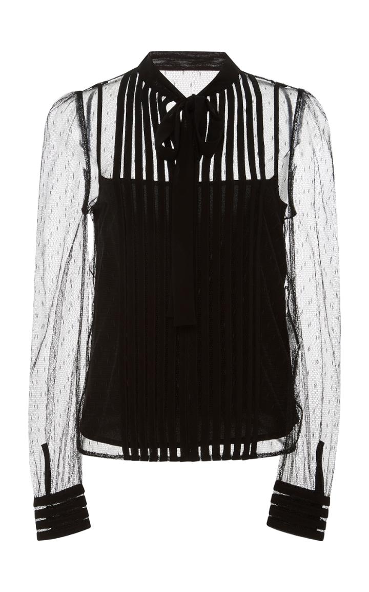 Red Valentino Point D'esprit Neck Tie Blouse