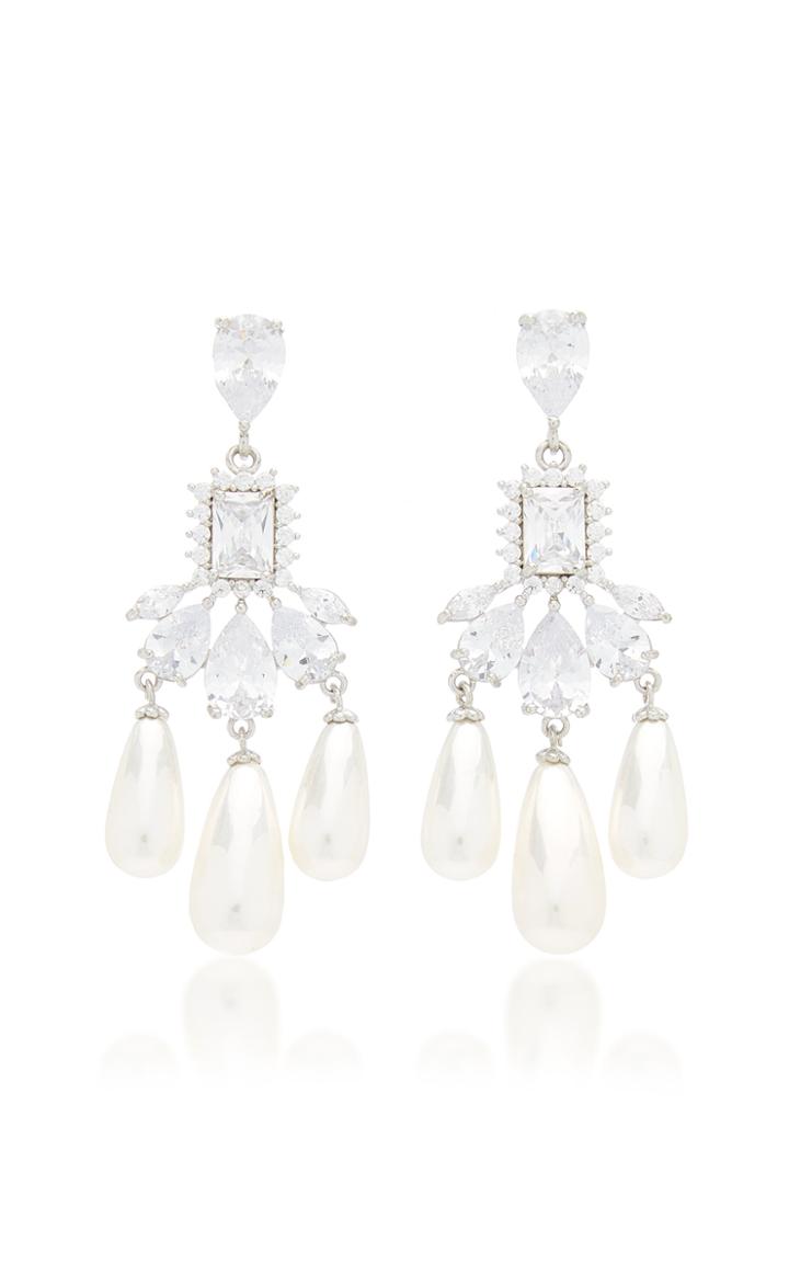 Fallon Buckingham Silver-plated Brass Pearl And Crystal Earrings