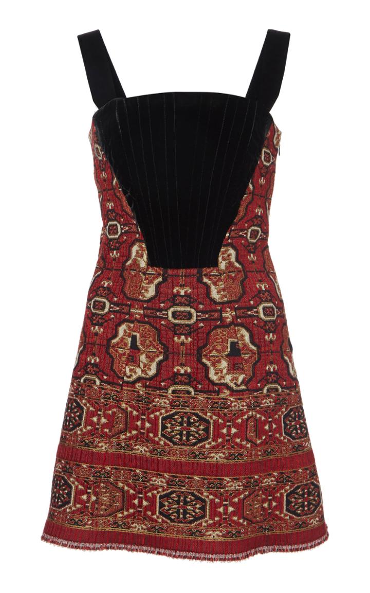 Etro Velvet-trimmed Printed Jacquard Dress