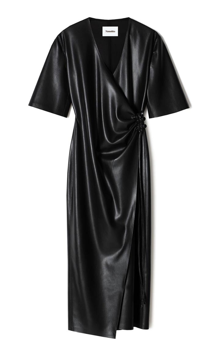 Moda Operandi Nanushka Helisa Vegan Leather Midi Wrap Dress