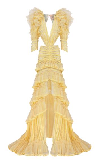 Raisa Vanessa Ruffled Yellow Maxi Dress With Puffy Shoulders