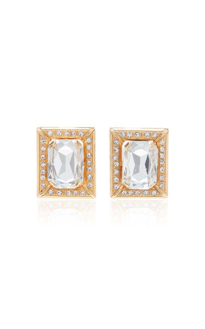 Moda Operandi Alessandra Rich Glass Crystal Square Stud Earrings