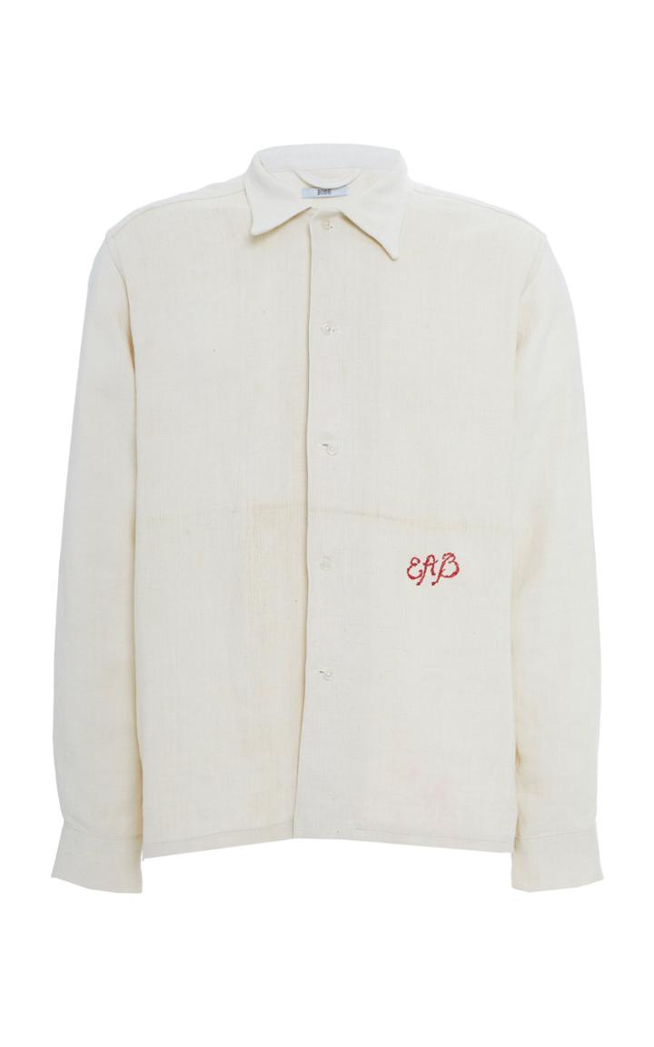 Bode Linen Cross Stitch Monogram Shirt