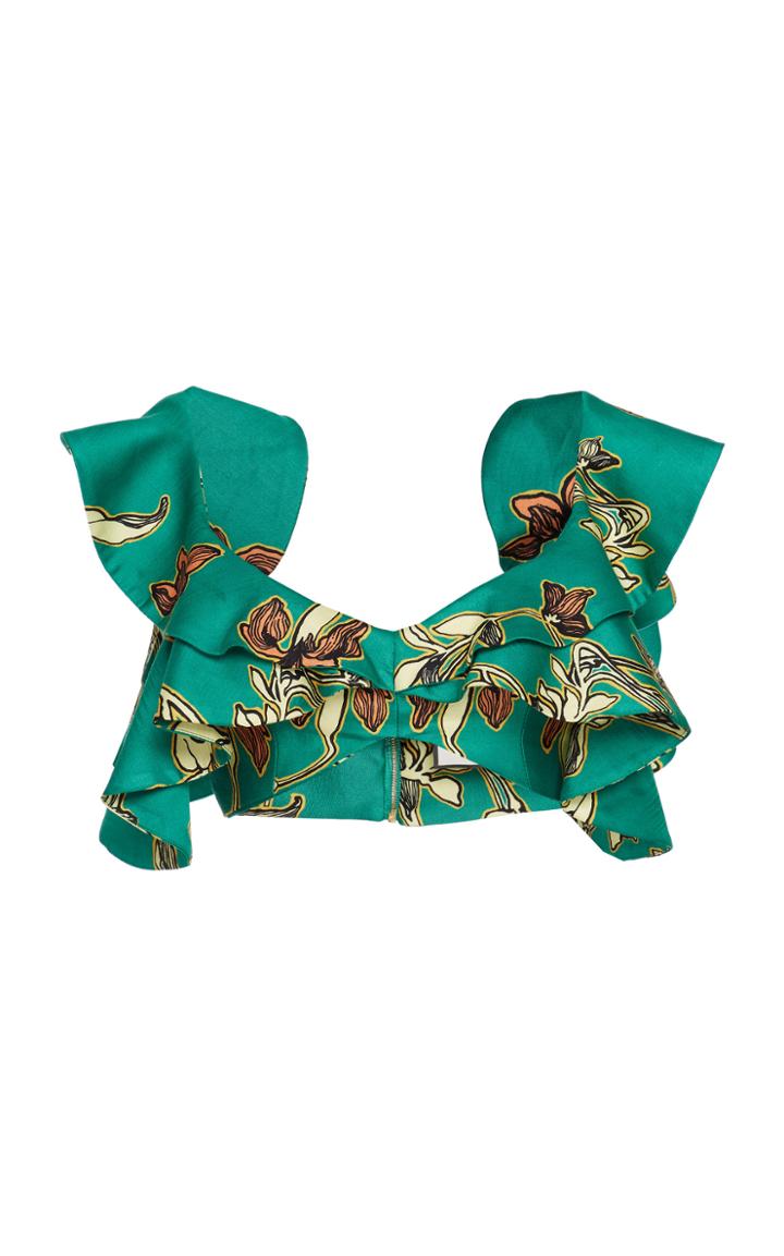 Alexis Hoshi Ruffled Floral-print Crepe De Chine Crop Top