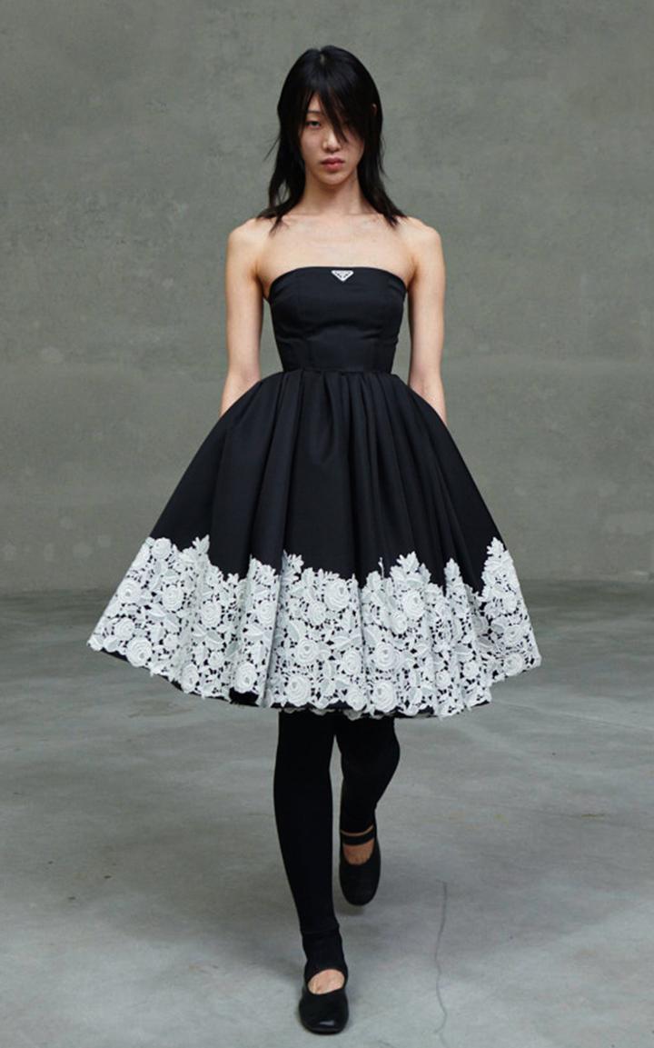 Moda Operandi Prada Lace-trimmed Nylon Gabardine Strapless Midi Dress