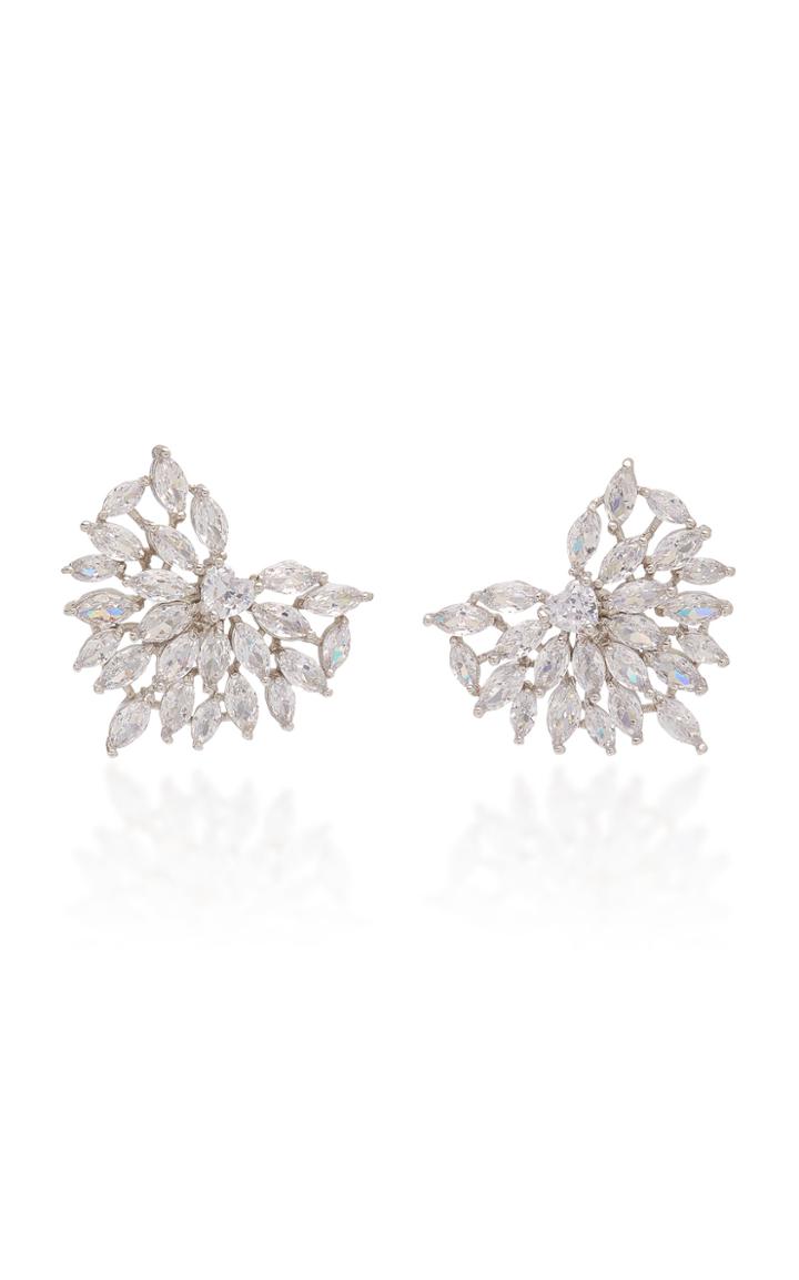 Fallon Radiant Heart Crystal-embellished Rhodium-plated Earrings