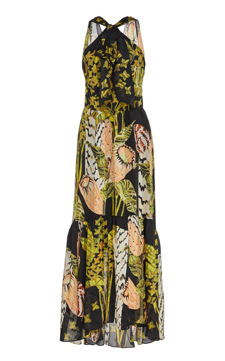 Moda Operandi Temperley London Harmony Printed Satin Tie-neck Dress Size: 6
