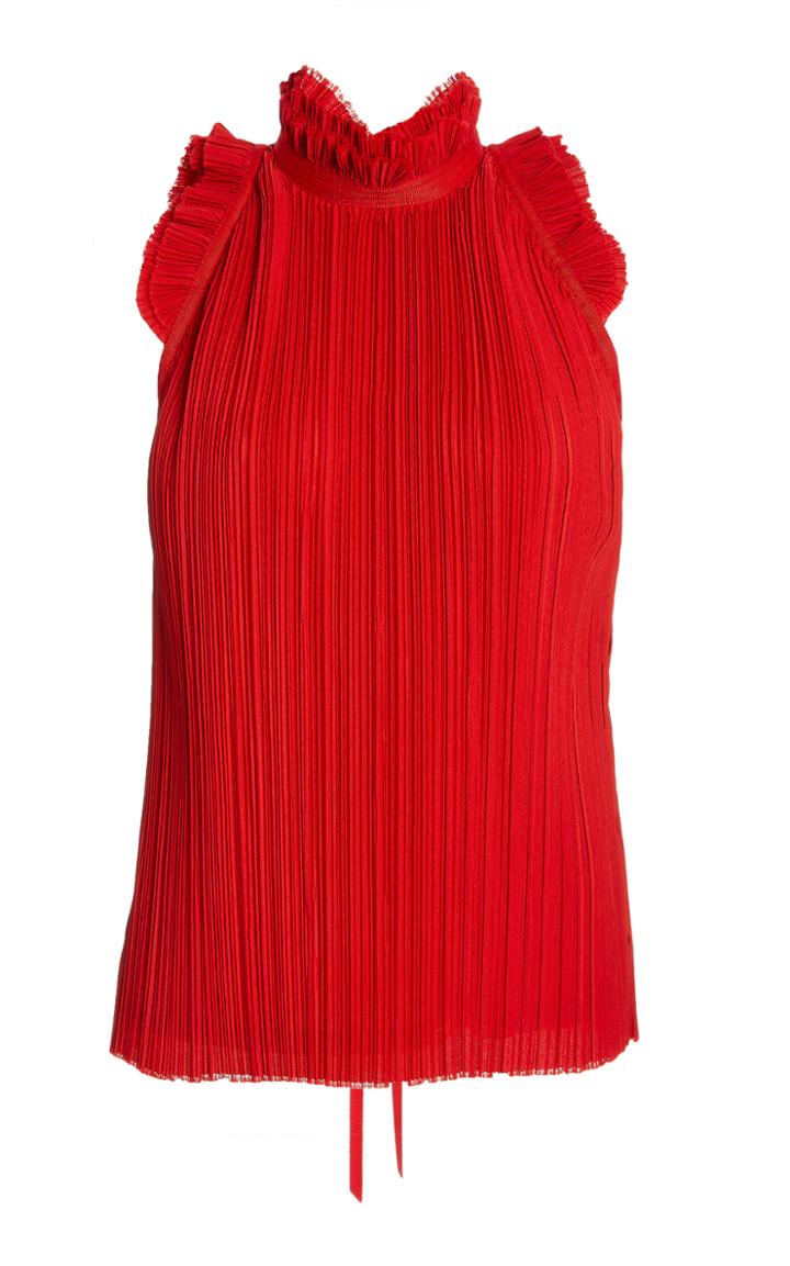 Moda Operandi Unttld Ruth Grosgrain-trimmed Ruffled Pliss Top