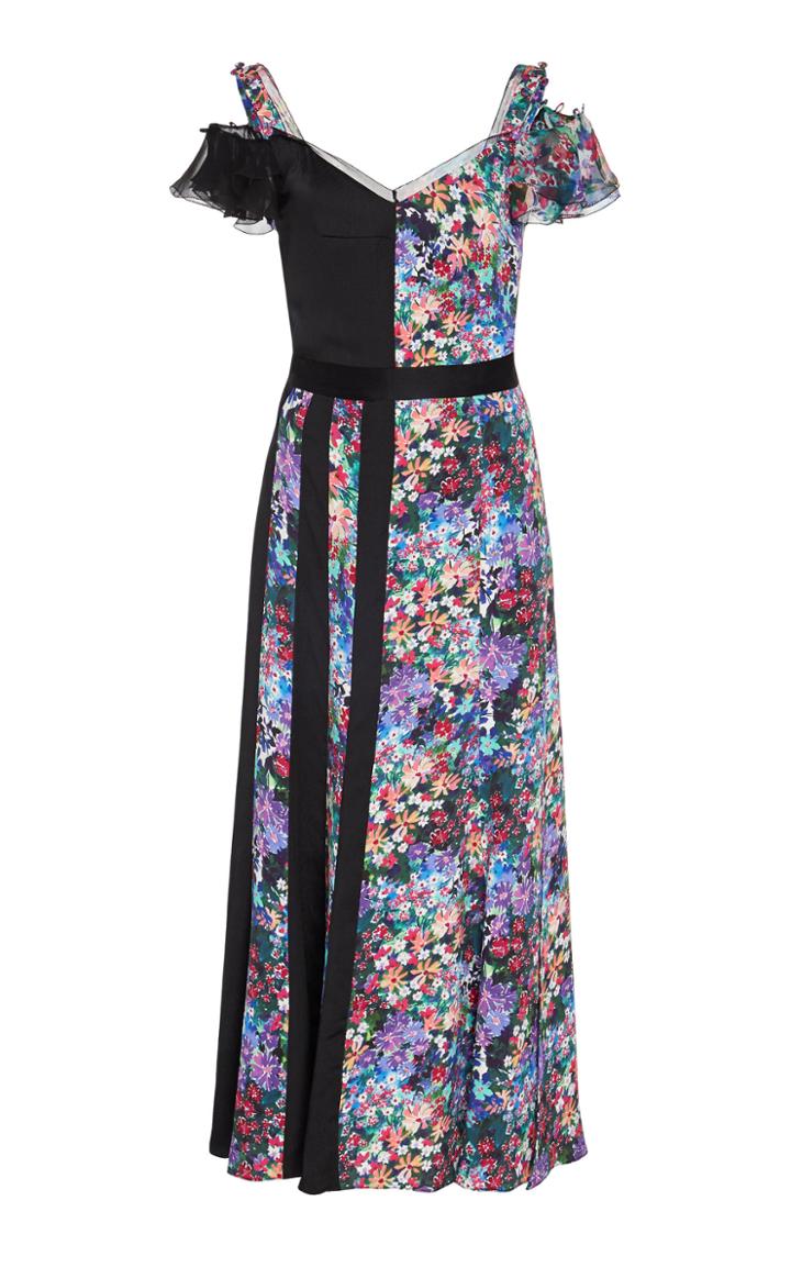 Prabal Gurung Contrast Floral Silk Midi Dress