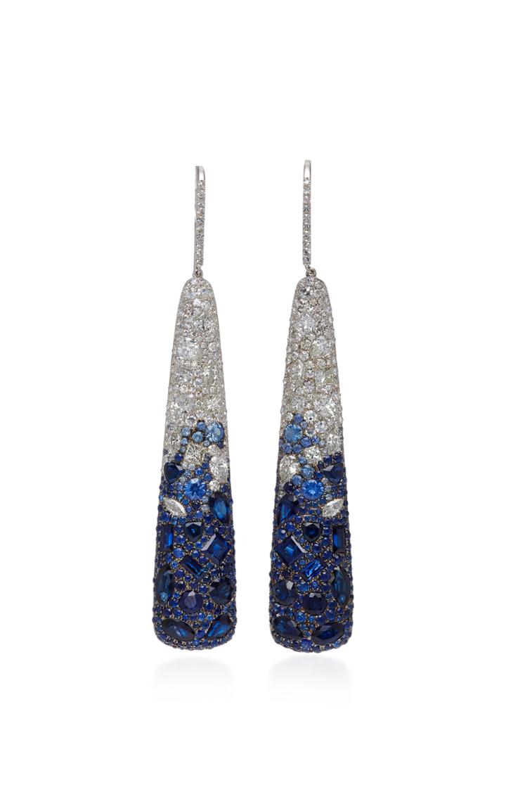 Martin Katz 18k Mixed Shape Blue Sapphire And Damond Paddle Earrings