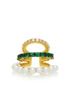 Jemma Wynne Single Prive Triple Diamond Emerald And Pearl Row Ear Cuff
