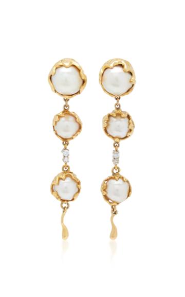 Mahnaz Collection Vintage 18k Gold Pearl And Diamond Earrings