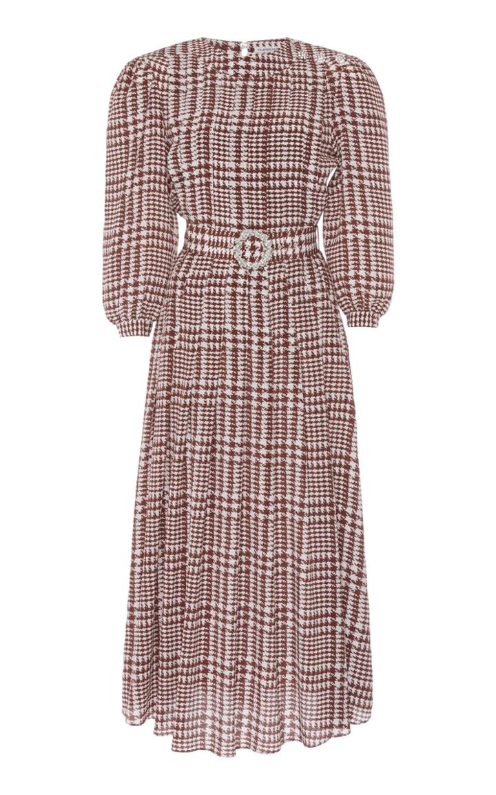 Moda Operandi Alessandra Rich Pied De Poule Pleated Silk Dress Size: 38