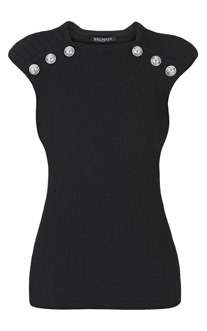 Balmain Short Sleeve Square Neck Knit Top