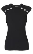 Balmain Short Sleeve Square Neck Knit Top