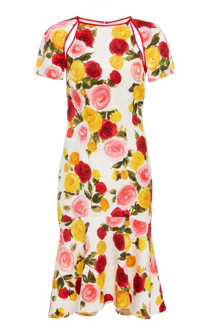 Naeem Khan Floral Short Sleeve Dress