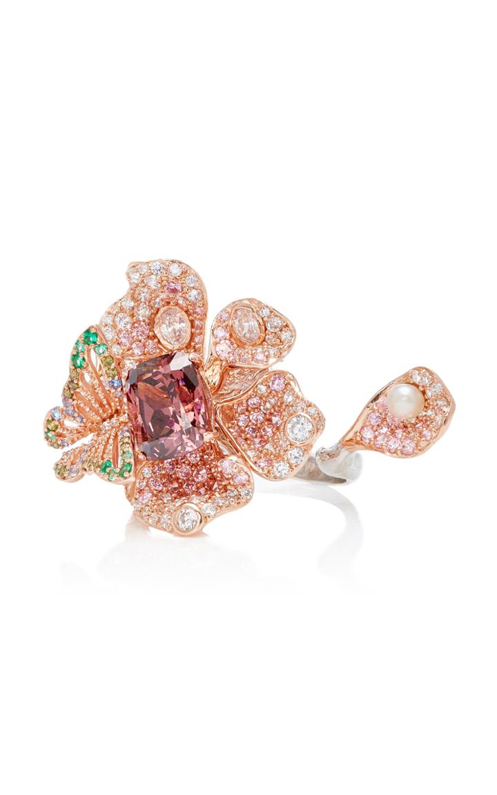 Anabela Chan Rose Peony Butterfly 18k Rose And White Gold Vermeil Multi-stone Ring