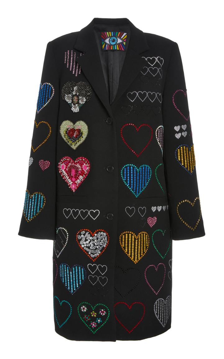 Moda Operandi Libertine Hearts Embellished Stretch-wool Coat