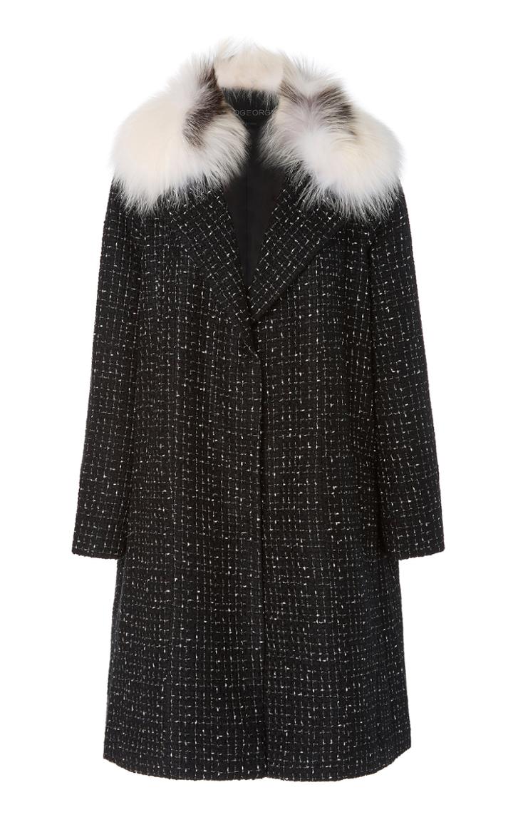 Pologeorgis Sumiko Fox Fur-trimmed Tweed Coat