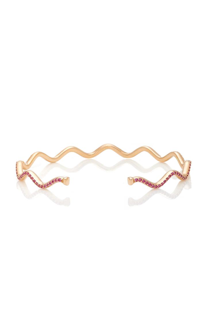 Sabine Getty Rose Gold Solid Wave Cuff With Pink Sapphire