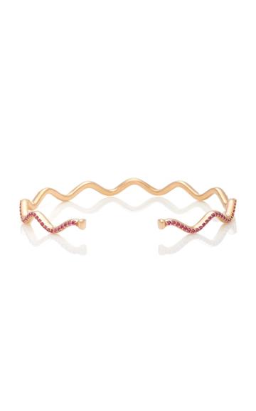 Sabine Getty Rose Gold Solid Wave Cuff With Pink Sapphire